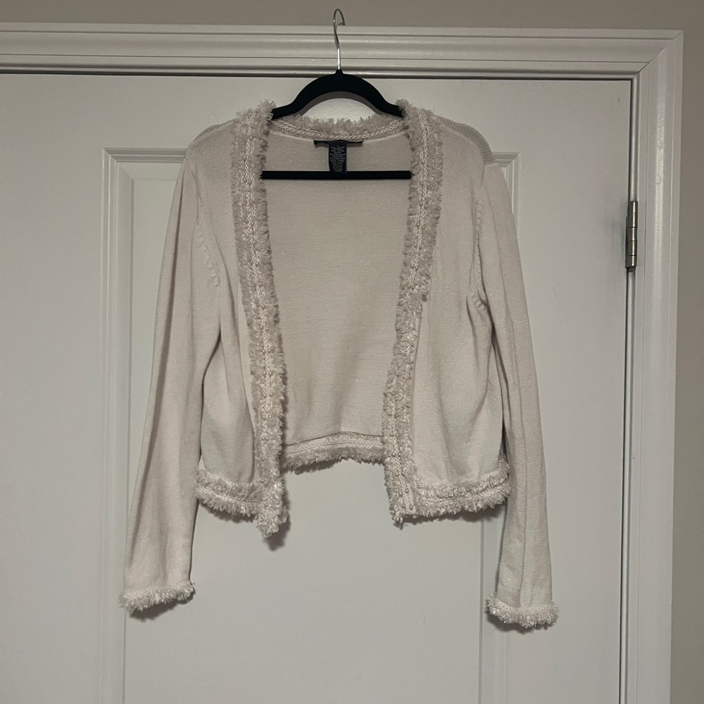Jones Wear Cream Textured Trim Cardigan